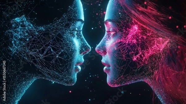 Fototapeta Two women's faces are shown in a computer generated image