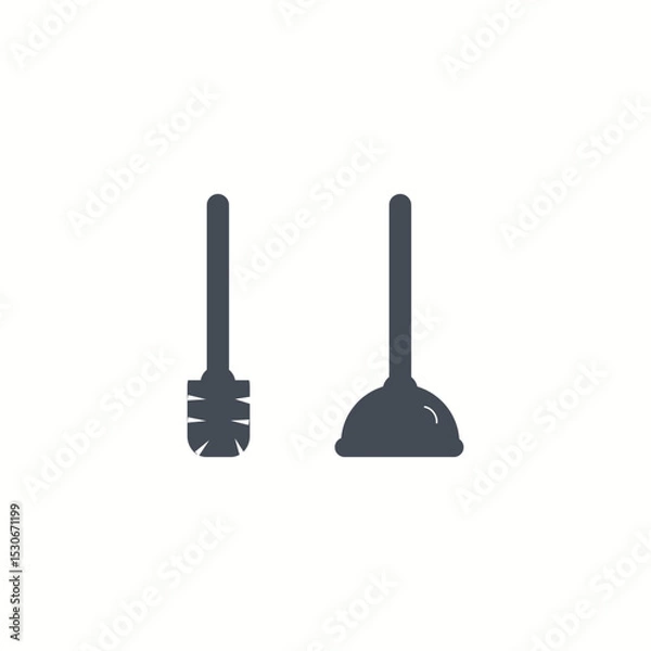 Obraz Toilet Brush and Plunger Flat Icon.Vector