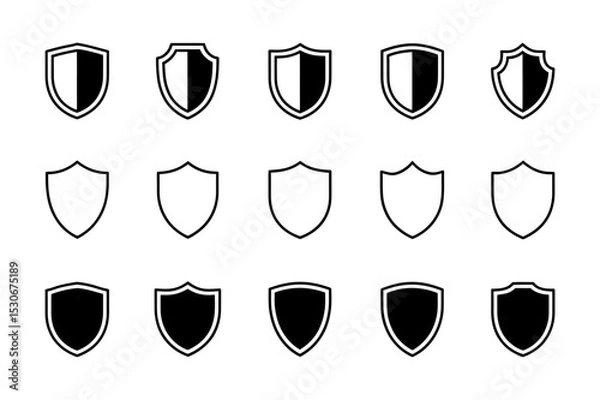 Fototapeta Fifteen shield icons in various styles and fills