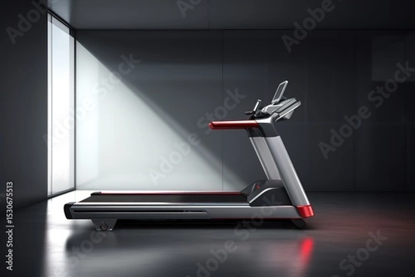 Fototapeta Modern treadmill in a minimalist room with dramatic lighting perfect for fitness and exercise