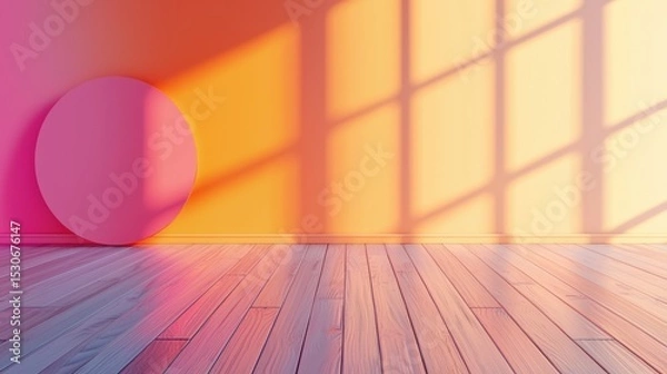 Fototapeta Exploring Conceptual Spaces: The Singular Pink Sphere Amidst Minimalistic Design and Room Ambiance