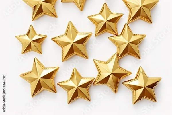 Fototapeta Gold stars isolated against a white background creating a festive and elegant composition