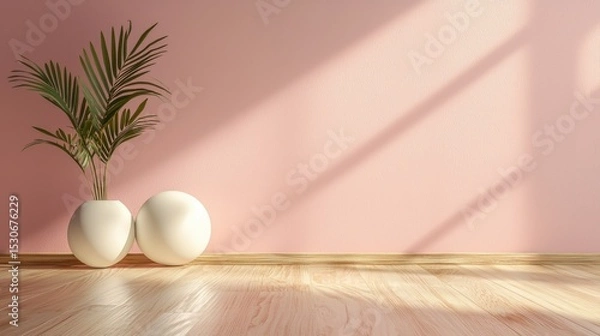 Fototapeta A Serene Plant Displayed in An Elegant Vase on a Rustic Wooden Floor Perfect for Your Creative Text