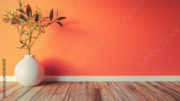 Fototapeta A Beautiful Flower in a Vase on a Wooden Floor Perfect for Text Insertion