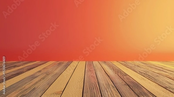 Fototapeta Wooden Floor with Red Background: A Unique Setting for Text and Design Elements
