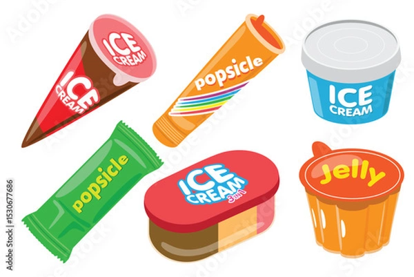 Fototapeta Colorful Ice Cream and Popsicle Packaging Vector Set