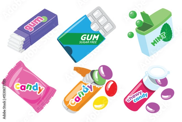 Fototapeta Colorful Candy and Gum Vector Set