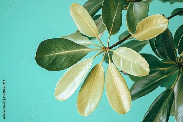 Obraz Vibrant leaves against a teal background.