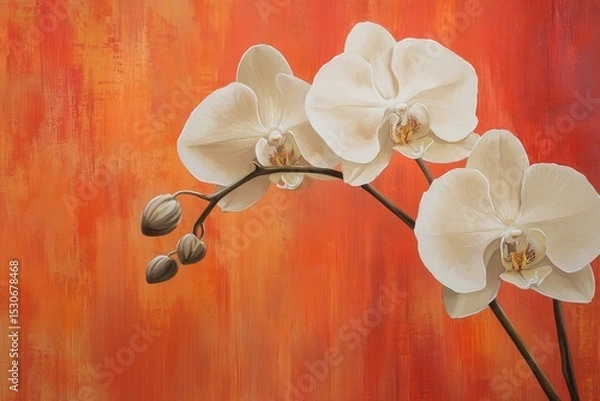 Obraz White orchids on a vibrant orange background.