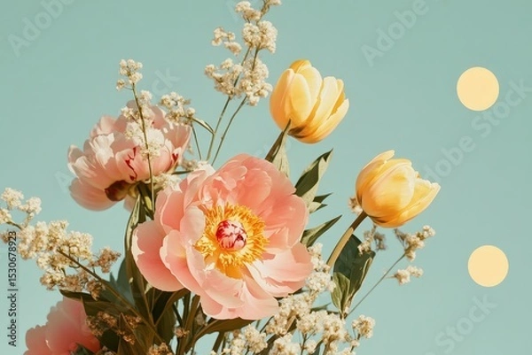 Obraz Delicate bouquet of pastel flowers against a soft backdrop.