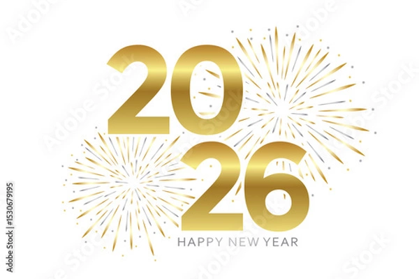 Obraz happy new year greeting card 2026 with gold and silver firework vector illustration