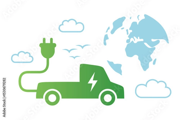 Obraz electric car with charging cable on earth background vector illustration