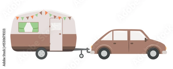 Obraz car with caravan camping adventure isolated vector illustration