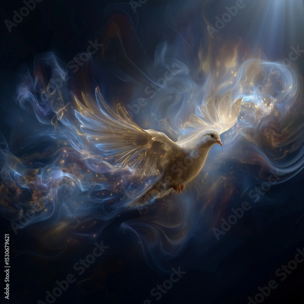 Fototapeta abstract dove ovr wavy, abstract sky vision; concept of god, holy spirit, pentecost, religious banner backgrund