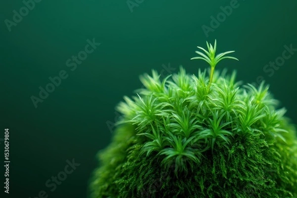Obraz Close-up of vibrant green moss with a small plant emerging.