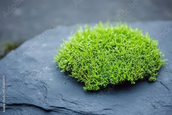 Obraz Close-up of vibrant green moss on a dark stone surface.