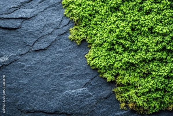 Obraz Close-up of dark stone with green moss.