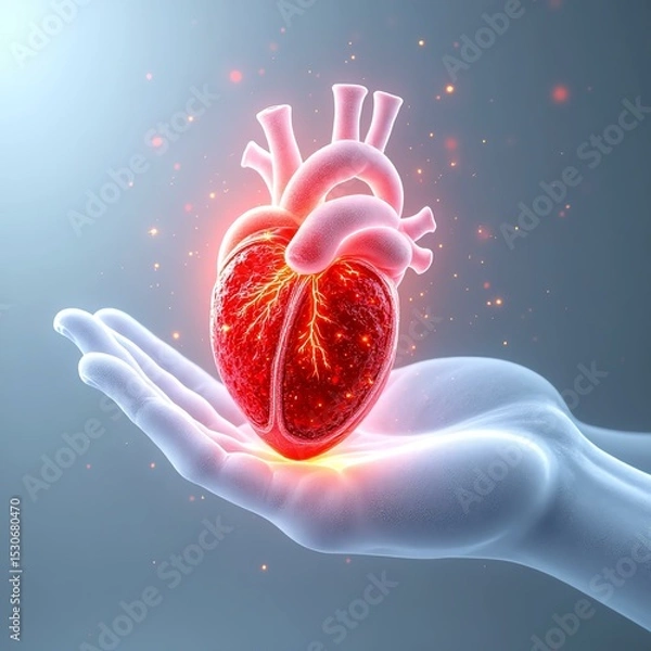 Fototapeta A glowing heart held in a gentle hand.