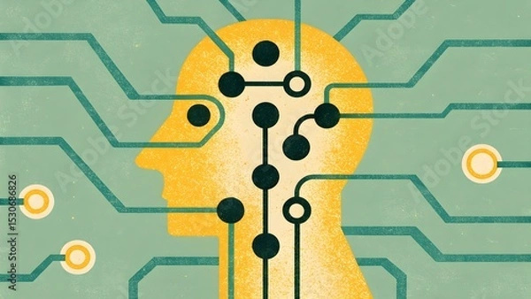 Obraz Human head with circuit lines symbolizes ai-human integration.