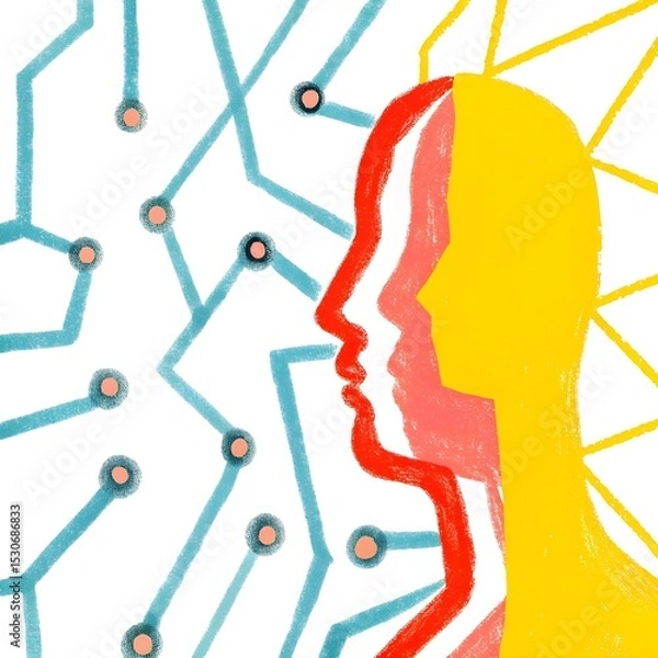Obraz Abstract human silhouette with network lines symbolizes ai transparency and connectivity.