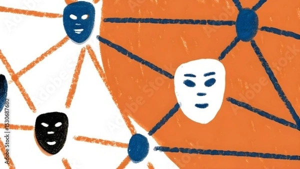 Obraz Network of ai agents symbolized by interconnected nodes and abstract faces.