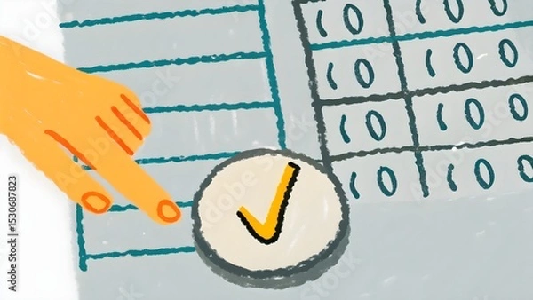 Obraz Hand pointing at a checklist on a digital interface, symbolizing task completion and organization.