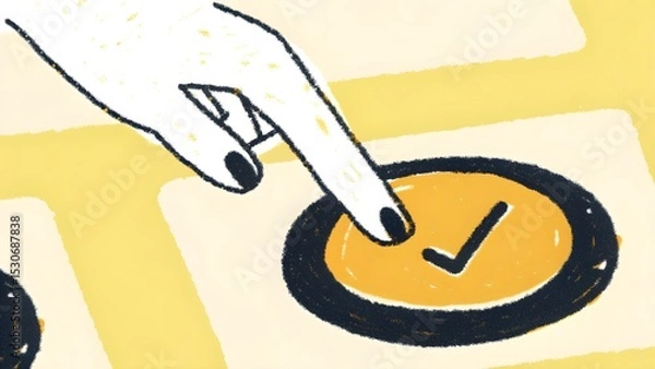 Obraz Hand pressing a checkmark button, symbolizing decision-making and affirmation.