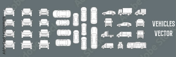 Obraz Vehicle elevation vector flat illustration collection ideal for architectural design