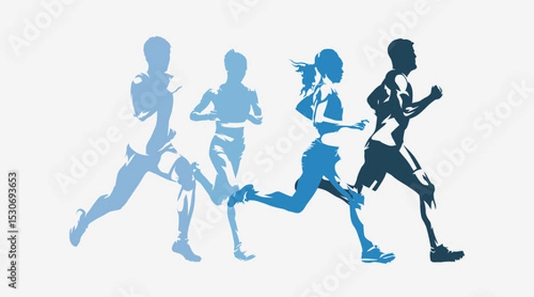 Fototapeta Run, athletics, running men and women, track and field athletes, group of abstract isolated vector silhouettes. Sports