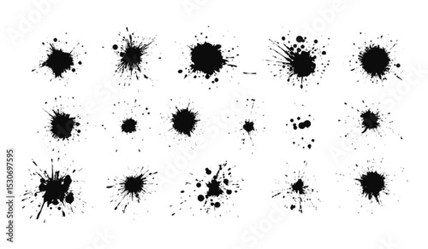 Obraz Black vector spray paint splatter elements, graffiti ink dotted splashes, grainy retro style, analog handmade gradients, noise dust dirty drip texture, speckled grit, stippled dots spatter.