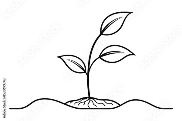 Fototapeta Continuous line art growing sprout plant design isolated on transparent background