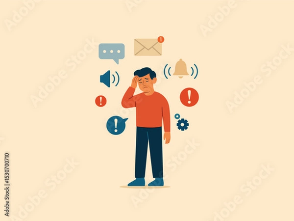 Fototapeta Overwhelmed by Notifications and Information Overload Stress.