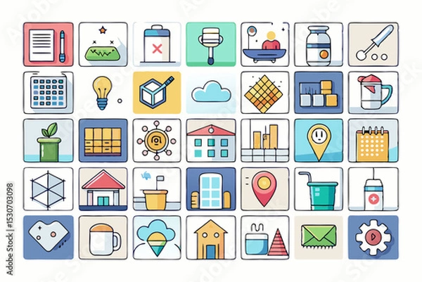 Fototapeta set of flat icons for web design Colored meeting icon set. Business, teamwork, communication, management, discussion, etc. Editable stroke. Vector illustration
