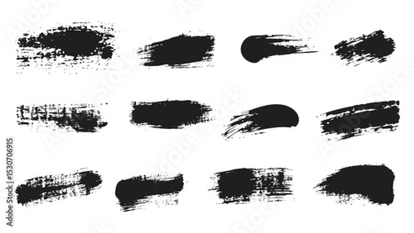 Obraz Black paint texture set, mascara smudge strokes, eye pencil squiggle marks, messy dirty swatch stains, grungy brushstroke scribbles, Asian ink rush stroke blot elements, vector illustration.