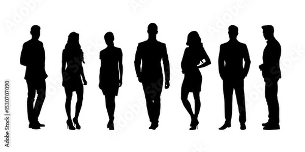 Fototapeta Business People, group of isolated vector silhouettes – Walking and Standing Full Body Vector Illustration. Group of men and women