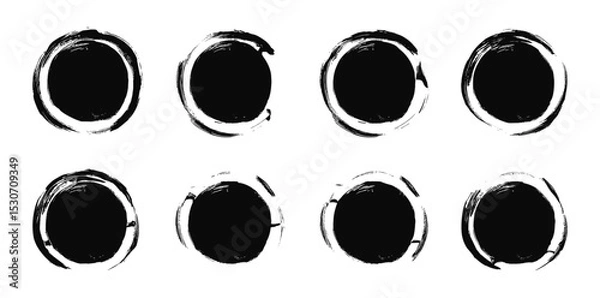 Fototapeta Vector illustration black ink circles, Japanese enso symbols, grunge calligraphic circular smears, round brush strokes, paintbrush line borders, watercolor swirl lines, artistic brush texture.