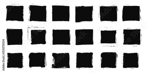 Fototapeta Set of vector illustration with grungy ink brush stroke squares, black abstract shapes, rough edge frames, distressed textured rectangles, punk style design, artistic grunge backgrounds.