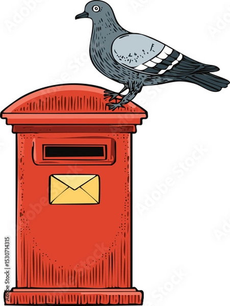 Obraz Pigeon with Letter on Red Post Box - Mail Delivery Icon

