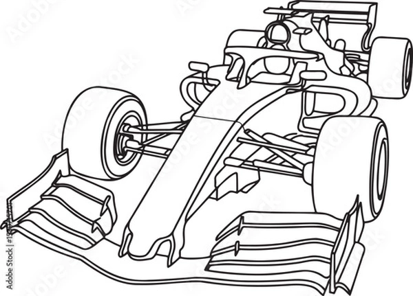 Fototapeta Formula racing car Outline vector illustration isolated On Transparent Background
