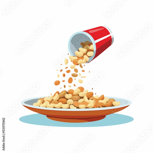 Fototapeta Salted Cashew Nuts Being Sprinkled from Package onto Plate

