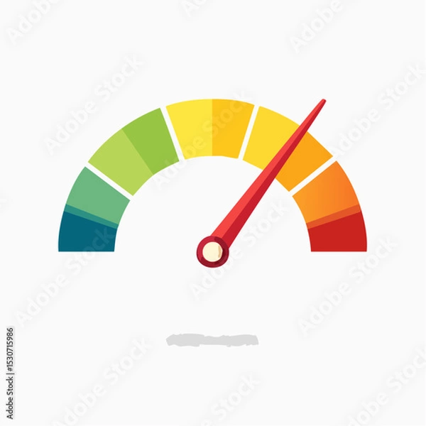 Obraz Color-Coded Speedometer Gauge Indicator with Needle Pointing to Medium Level

