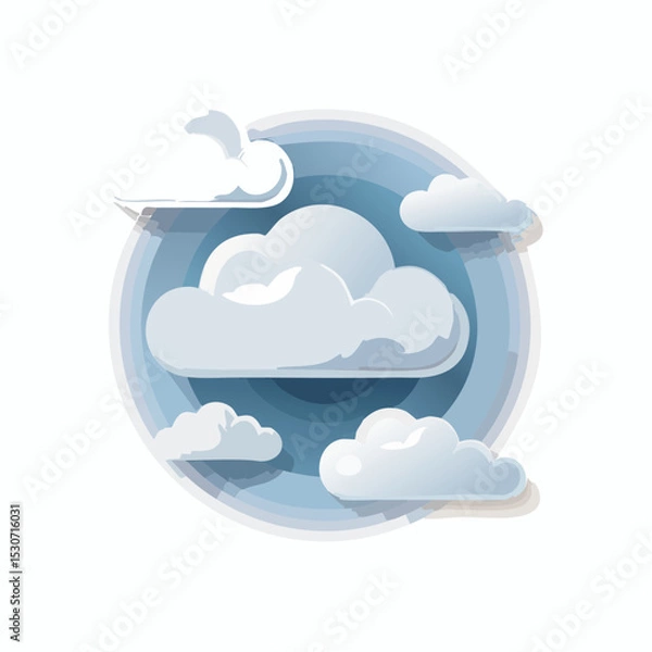 Fototapeta Illustration of Cloudy Sky in Paper Cut Style with Layered Blue Background

