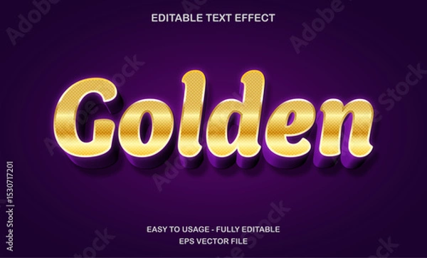 Fototapeta Golden text, editable text effect template, 3d bold gold metal typeface