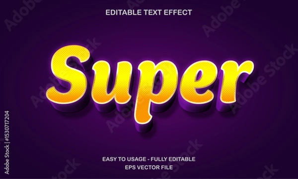 Fototapeta Super text, editable text effect template, 3d bold gold metal typeface