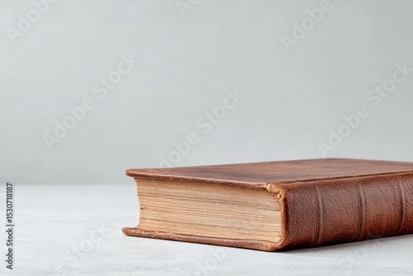 Fototapeta minimalistic of old leather book positioned on right edge of frame