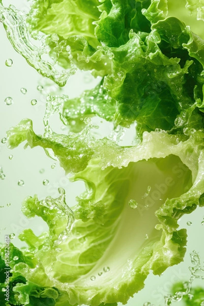 Obraz Crisp lettuce leaves are showered with water droplets, capturing freshness and vitality