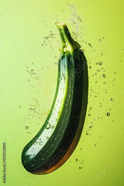 Obraz Fresh zucchini splashes into water creating dynamic droplets