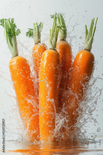 Obraz Fresh carrots splash in water during bright daylight