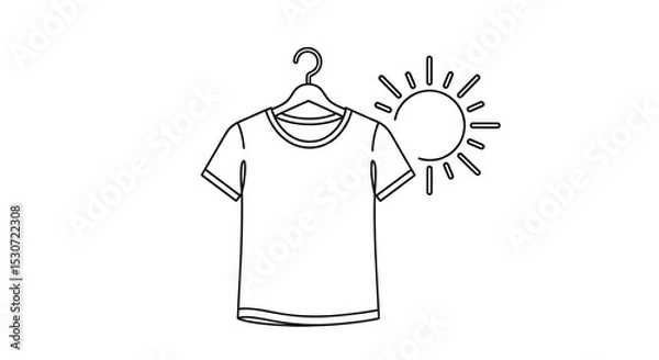 Obraz A white t shirt hanging on a hanger with a sun graphic next to it in a simple line drawing style