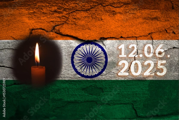 Obraz Crash plane in India. News India 2025. Flag background